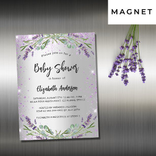 Baby Shower lavender silver eucalyptus lyxury Magnetisk Inbjudningskort