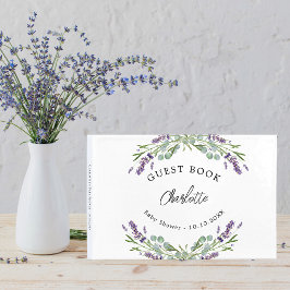 Baby Shower lavender violet blommigt eucalyptus Gästböcker