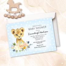 Baby Shower Lejon Unge Blommigt Blue