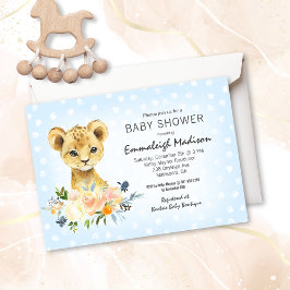 Baby Shower Lejon Unge Blommigt Blue