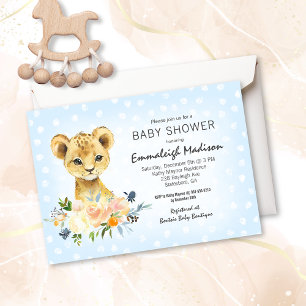 Baby Shower Lejon Unge Blommigt Blue