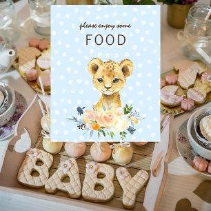 Baby Shower Lejona Unge Blommigt Blue Bord Poster