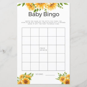 Baby Shower Lek Baby Bingo Gula Solrosor