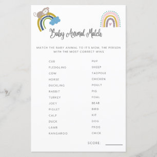 Baby Shower Lek Baby Djur Match Könsneutral