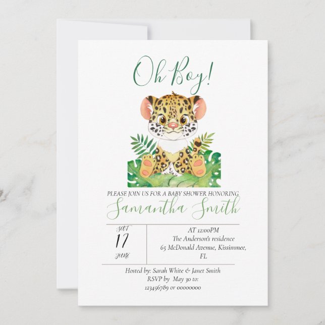 Baby Shower leopard Jungle Watercolor Inbjudningar (Framsida)
