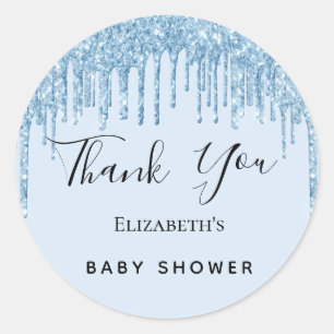 Baby Shower Light blue boy glitter Tack Runt Klistermärke