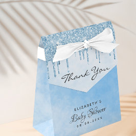 Baby Shower light blue glitter dricks tack. Presentaskar