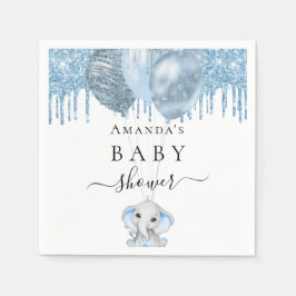 Baby Shower Light Blue glitter white elephant boy Pappersservett