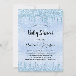 Baby Shower light blue metall glitter droppar boy Inbjudningar
