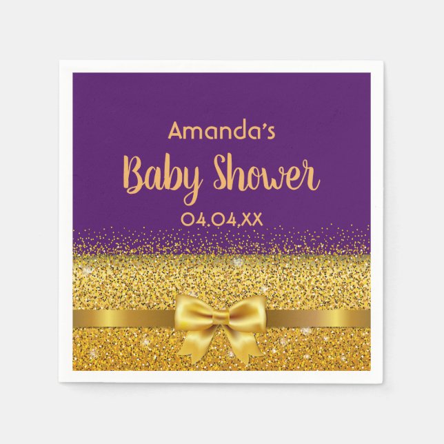 Baby Shower lila guld bow Pappersservett (Framsidan)