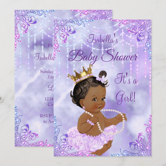 Baby Shower Lila Lilac Pearl Ethnic Inbjudningar (Fram/baksida)