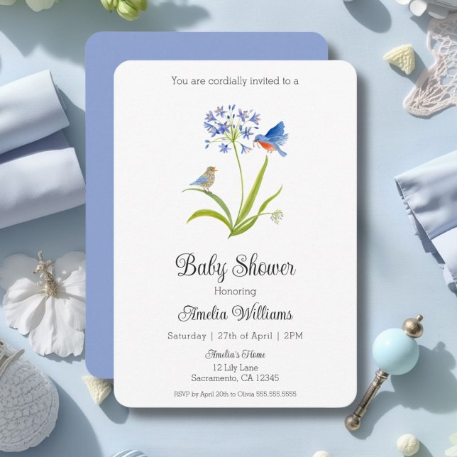 Baby Shower Lilja med blåfågel Mor och Bebis Inbjudningar (Skapare uppladdad)