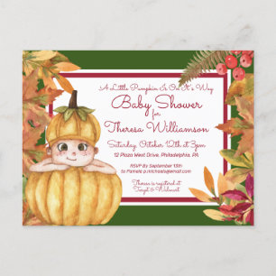 Baby Shower Lilla Pumpkin-vykort för inbjudan