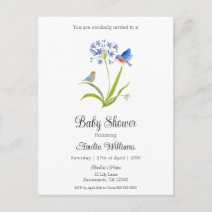 Baby Shower Lily med blåfågelmoder och baby  Inbjudan Vykort