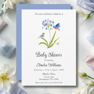 Baby Shower Lily med blåfågelmoder och baby Inbjudningar