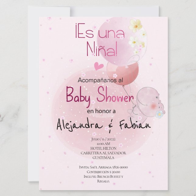BABY SHOWER LINDO HIPO. PARA BEBÉ NIÑA INBJUDNINGAR (Framsida)
