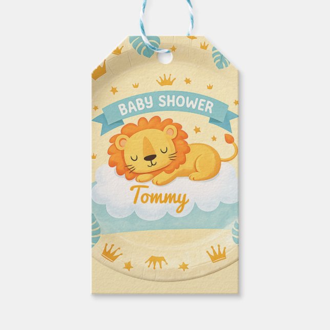 Baby Shower Lion  custom name – Cute Safari Jungle Presentetikett (Framsidan)