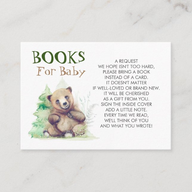 Baby Shower Little Bear Bokar för Baby Visitkort (Framsida)