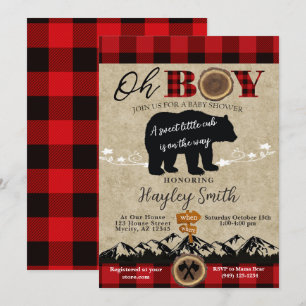 Baby Shower Little Bear Flella Lumberjack Theme Inbjudningar