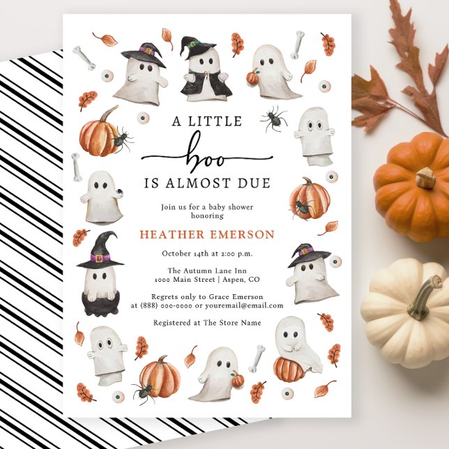 Baby Shower Little Boo Inbjudningar (A Little Boo Is Almost Due Baby Shower Invitation Black White Orange Fall Autumn)