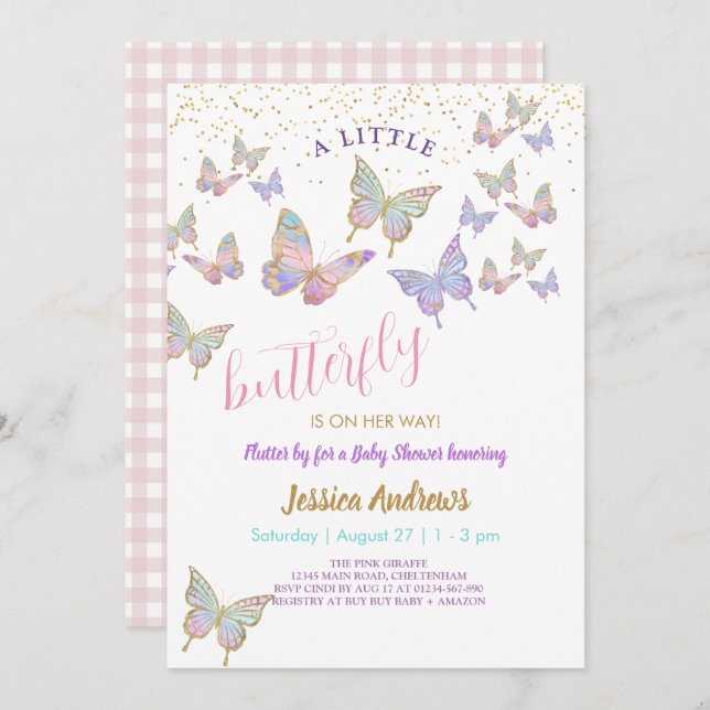 Baby Shower Little Butterflies Party-inbjudan Inbjudningar (Fram/baksida)