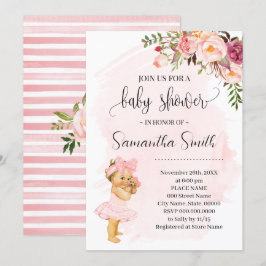 Baby Shower Little Flicka Rosa Flowers Baby Shower Inbjudningar