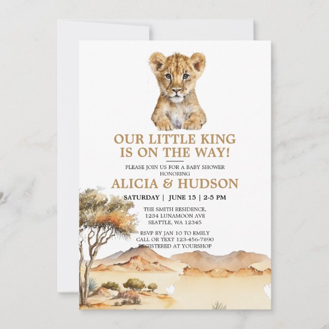 Baby Shower Little Kung Lejonare Unge Safari Baby  Inbjudningar (Framsida)