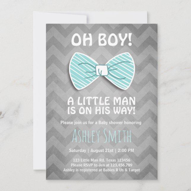 Baby Shower Little Man-inbjudan Bow Tie Blue Inbjudningar (Framsida)