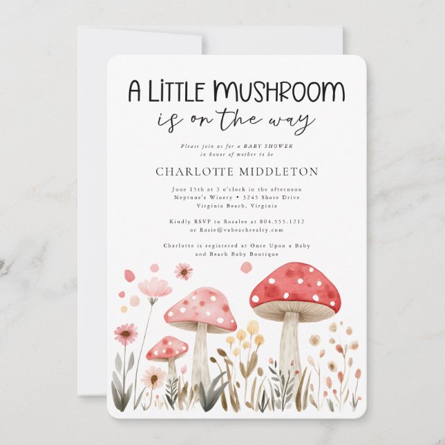 Baby Shower Little Mushroom Wildblomma Baby Shower Inbjudningar (Framsida)