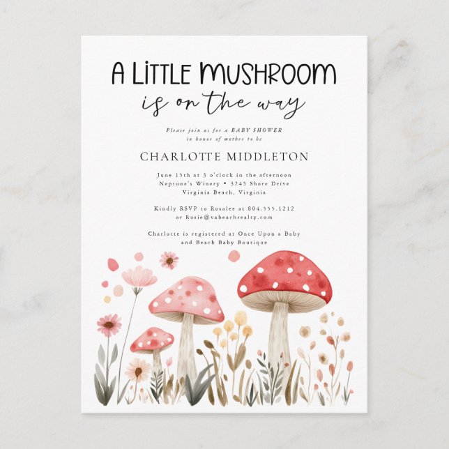 Baby Shower Little Mushroom Wildblomma Baby Shower Vykort (Framsida)
