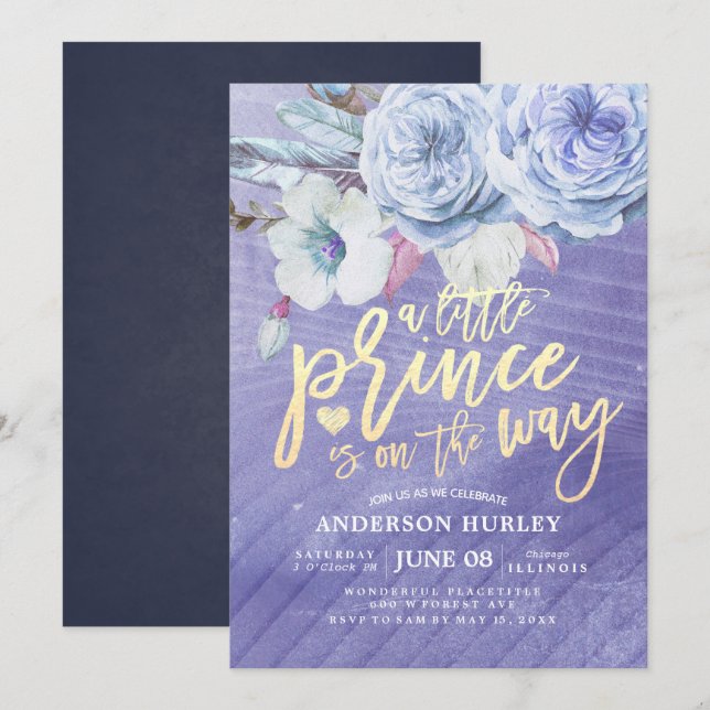 Baby Shower Little prins är på väg Inbjudningar (Fram/baksida)