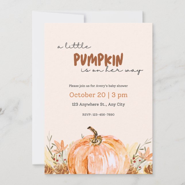 Baby Shower Little Pumpkin Fall Invitation Inbjudningar (Framsida)