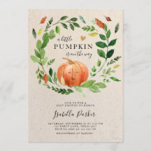 Baby Shower Little Pumpkin Fall Rustic Greenery