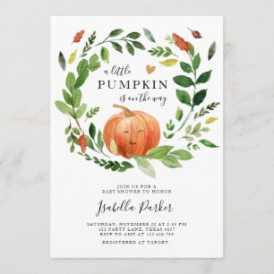 Baby Shower Little Pumpkin Fall Rustic Greenery Inbjudningar