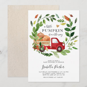 Baby Shower Little Pumpkin Lastbil Fall Greenery Inbjudningar