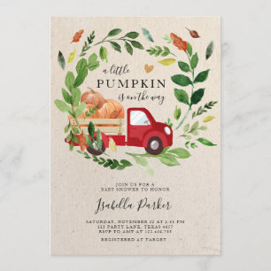 Baby Shower Little Pumpkin Lastbil Fall Greenery Inbjudningar