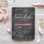 Baby Shower Little Snowflake Plum Chalkboard Inbjudningar<br><div class="desc">Brr! Frostiskt chic-inbjudningar till vinterbabyduschar har en vit snöflinga gräns på en rustisk kritbakgrund med vattenfärgaccenter för lila av plommon. "En liten snöflake är på väg" visas överst i chicens vita kalligrafskript. Anpassa med duschdetaljer om flicka under med hjälp av mallen fält. Kort på baksidan till en mönster av vitt...</div>