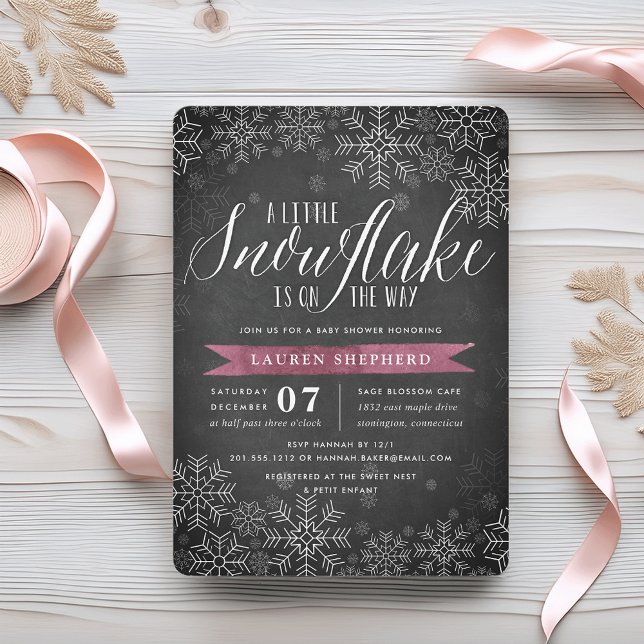 Baby Shower Little Snowflake Plum Chalkboard Inbjudningar (Skapare uppladdad)