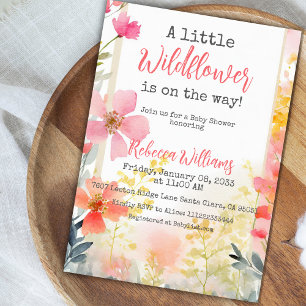 Baby Shower Little Wildblomma Flower Blommigt Peac Inbjudningar