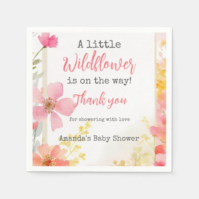 Baby Shower Little Wildblomma Flower Blommigt Peac Pappersservett (Framsidan)