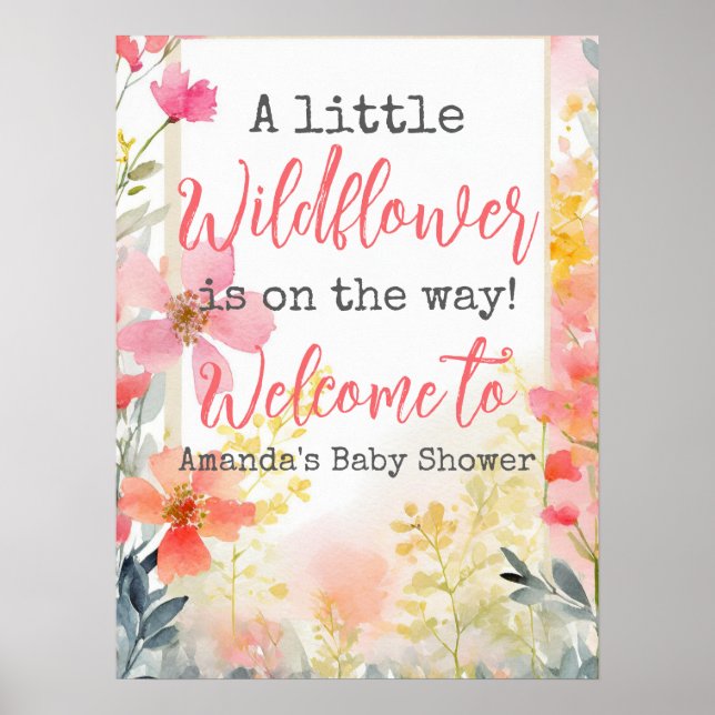 Baby Shower Little Wildblomma Flower Blommigt Peac Poster (Framsidan)