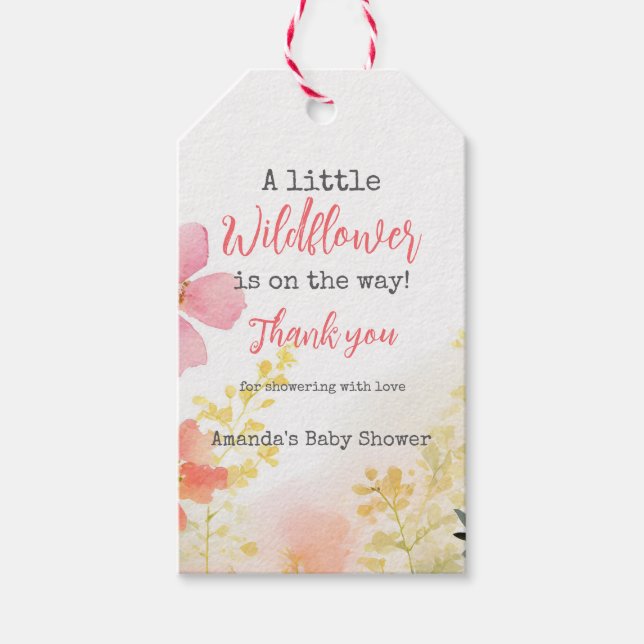 Baby Shower Little Wildblomma Flower Blommigt Peac Presentetikett (Framsidan)