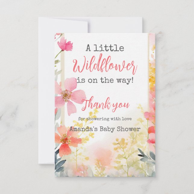Baby Shower Little Wildblomma Flower Blommigt Peac Tack Kort (Framsida)