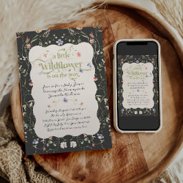 Baby Shower Little WildblommModern Mörk Blommigt B Inbjudningar