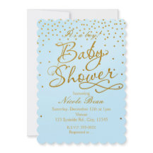 BABY SHOWER Ljusblå och guld Konfetti Inbjudan