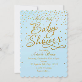 BABY SHOWER Ljusblå och guld Konfetti Inbjudan