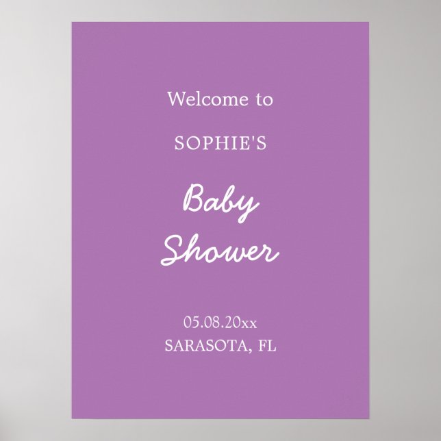 Baby Shower Ljuslila Välkomstaffisch Poster (Framsidan)