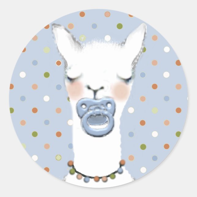 Baby Shower Llama Runt Klistermärke (Framsida)