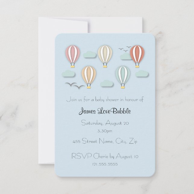 Baby Shower Luftballongs Papercut Stil Inbjudningar (Framsida)