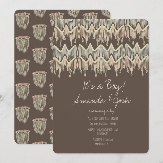 Baby Shower Macrame Hanging Rustic Boho Rope Art Inbjudningar (Fram/baksida)